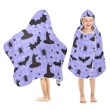 Imagem de Burbuja Chapéus de bruxa estrelas toalha de banho com capuz para crianças, toalha de praia de pelúcia macia absorvente para meninas e meninos 3-10 anos, 61 x 127 cm