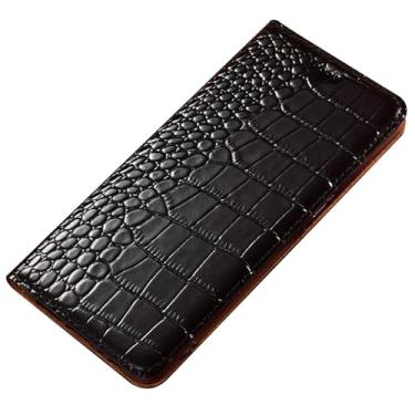 Imagem de LTLMYDAM Capa de couro genuíno para Xiaomi 17 Pro Max/17 Pro/17, carteira com textura de crocodilo, capa de telefone flip feita à mão, capa de proteção suave, preta, 17 Pro Max