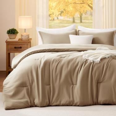 Imagem de Quataly Conjunto de edredom King extragrande, marrom acastanhado, rosa, 3 peças, macio, leve, respirável, para todas as estações, tamanho king grande (120" × 98" edredom e 2 fronhas)