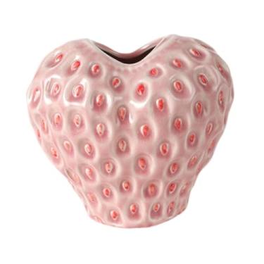 Imagem de IEUDNS Vaso de mesa em formato de morango, vaso de plantas, decorativo e charmoso para mesa de jantar ou prateleira, Pink S
