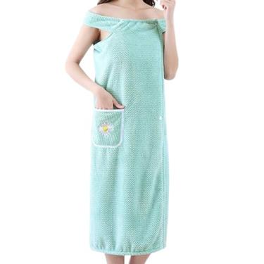 Imagem de Envoltório de toalha de banho feminino, toalha de banho feminina vestível com bolso, toalhas de banho absorventes de lã coral macio para mulheres e meninas, roupão de banho de secagem rápida para casa