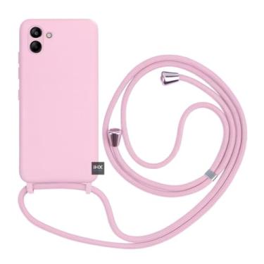 Imagem de Capa Case Capinha Para Samsung Galaxy A07 Silicone Com Cordão Alça De Pescoço Ajustável Veludo Premium (ROSA IOGURTE)