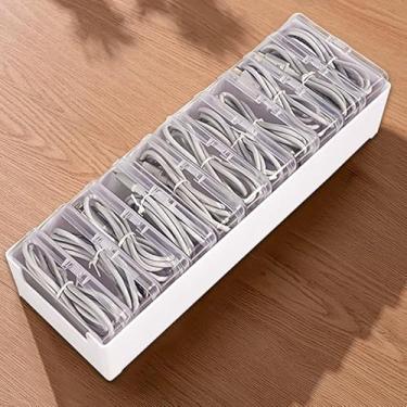 Imagem de Caixa organizadora de cabos com 11 compartimentos, base branca com caixa transparente, organizador de cabos de alimentação para armazenamento de acessórios de carregador de cabos, gaveta de mesa, uso