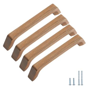 Imagem de Evionlin 8 peças de puxadores de madeira angulados de nogueira para armário de cozinha (orifícios centrais: 128 mm)