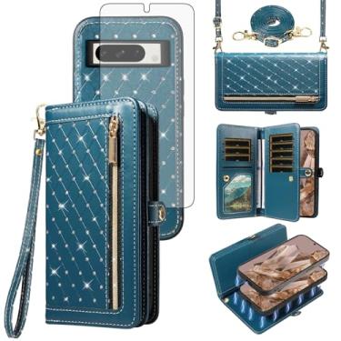 Imagem de Asuwish Capa de celular para Google Pixel 8 Pro 5G carteira com zíper destacável magnética protetora de tela alça transversal Bling Flip suporte para cartão de crédito Pixel8Pro Pixel8 XL Eight 8Pro