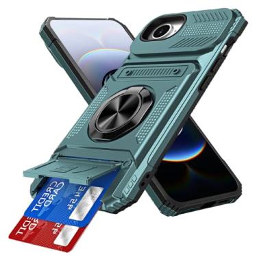 Imagem de LEMAXELERS Capa protetora para iPhone 16e com suporte para cartão, suporte magnético de 360°, camada dupla, à prova de choque, compartimento para cartão, capa protetora para iPhone 16e de 6,1