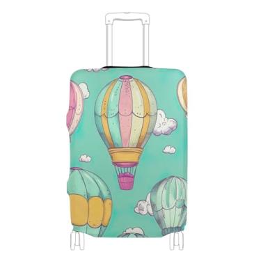 Imagem de Joisal Capa de mala personalizada protetora de bagagem acessórios de viagem coloridos manga de mala balões de ar quente fofos nuvens verde, P, serve para capa de 45 a 50 cm, Lindos balões de ar quente