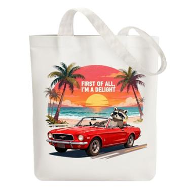 Imagem de ANATTASOUL Sacola de lona para pôr do sol e carros voadores reutilizável para mulheres, bolsa de ombro de tecido durável com bolsos com zíper para compras, férias, trabalho, academia