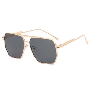 Imagem de HPIRME Óculos femininos oversized com armação de metal, estilo masculino, proteção UV400 (cinza dourado)