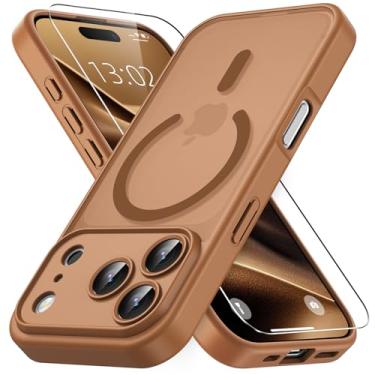 Imagem de Vansdon Capa para iPhone 17 Pro, compatível com MagSafe, capa protetora fina fosca translúcida magnética com 1 protetor de tela - proteção contra quedas de grau militar (marrom)