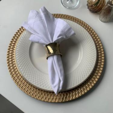 Imagem de 4 Sousplat Redondo Rattan Alto Padrão Lux Plastic Nz Ran Vr (OURO DOURADO amarelo - Rigido Kit Mesa Posta)