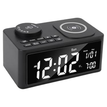 Imagem de Luocute Carregador Sem Fio Com Alto-falante, Despertador Digital Com Carregamento Sem Fio de 15 W, Rádio FM, Alarmes Duplos, Microfone Embutido, para Quarto, Escritório, Decoração de (Plugue UE)