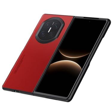Imagem de POYUFRG Capa fina para Huawei Mate X7, capa de couro minimalista anti-impressão digital para negócios, capa de celular com carregamento sem fio, vermelha, Mate X7