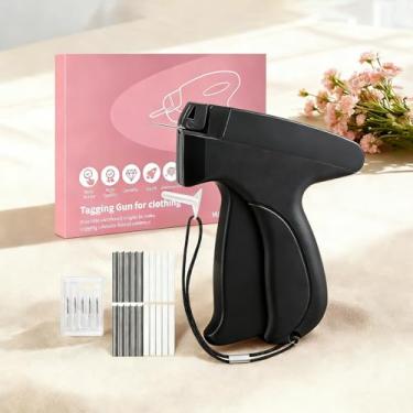 Imagem de Pistola de costura para roupas, fixador de roupas rápido, kit de costura inclui 1.000 fixadores pretos e 1.000 fixadores brancos e 6 agulhas, pistola de etiquetagem (preto)