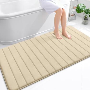 Imagem de OLANLY Tapete de banho listrado de espuma viscoelástica 139 x 99 cm, tapetes absorventes super macios, secagem rápida, tapetes de chuveiro laváveis na máquina, tapete de banho, acessórios de decoração