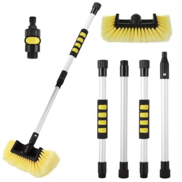 Imagem de LISHINE Escova de lavagem de carro de 152 cm com alça longa, cabeça de escova de limpeza de carro de cerdas macias de 25 cm com interruptor liga/desliga, escovas de carros para lavagem externa, vidro