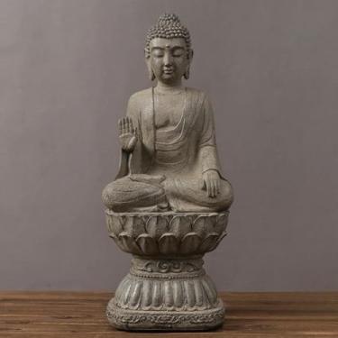 Imagem de FENNYYAR Escultura doméstica de estátua de Buda em estilo chinês, 23,5 cm, 23,5 cm, decoração de artesanato para sala de estar