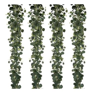 Imagem de YNHFIFI 4 peças de guirlanda de eucalipto, guirlanda verde de 1,8 m com flores, videiras artificiais artificiais para mesa de festa de casamento, centro de mesa, corredor, quarto, decoração de manto