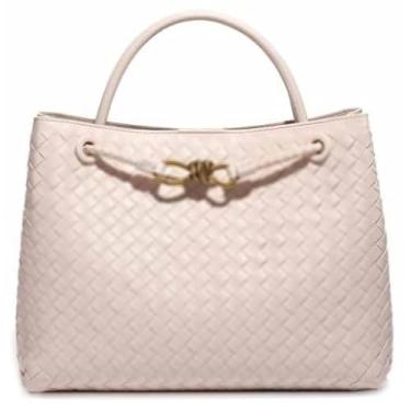 Imagem de Bolsas de tecido para mulheres, bolsa de ombro pequena com laço Hobo, bolsa tiracolo de couro PU, tecido à mão, 32 cm x 13 cm x 24 cm bege