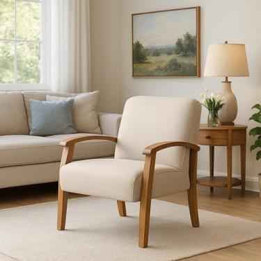 Imagem de Poltrona para Sala Tecido material sintético Braços Madeira Maciça Mia