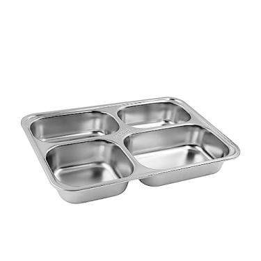 Imagem de Pratos divididos de aço inoxidável 304, Ulifestar com 4 compartimentos, bandeja de jantar dividida retangular, pratos de jantar de metal para crianças, adultos, crianças, lavável na lava-louças, sem