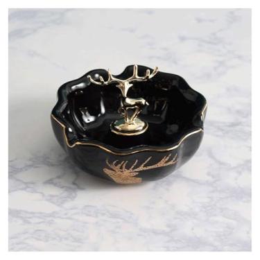 Imagem de Cinzeiro, cinzeiro de cerâmica nórdica de flores com liga de zinco ouro veado mesa cigarros cinzeiro