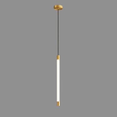 Imagem de Luminária pendente tubular longa de cobre, luminária suspensa ultrafina de latão com cúpula de acrílico canelado, luminárias de cabeceira lineares, lustre LED moderno, luminárias pendentes d