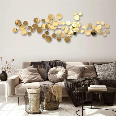 Imagem de Círculo geométrico abstrato decoração de parede de metal para sala de estar, arte de parede redonda moderna 3D esculturas de decoração de arte pintura para sala de jantar quarto escritório banheiro