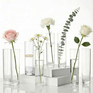 Imagem de Didaey 24 Vasos cilíndricos de acrílico para centros de mesa, vaso de flores alto de acrílico, vasos pequenos transparentes a granel para mesa de centro de mesa de decoração de casa de casamento para