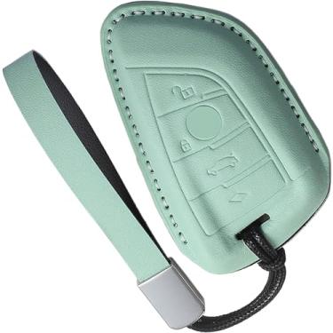 Imagem de QKSD Capa de chaveiro BMW compatível com BMW X1 X2 X3 X5 X6 X7 e 1 2 3 4 5 6 7 8 Series Lanyard Keychain Accessories Leather Key Fob Holder Green