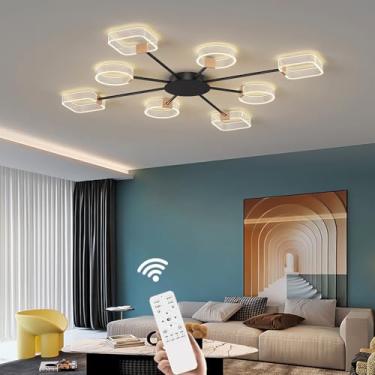 Imagem de Luminária de teto LED moderna para sala de estar, com controle remoto, preta e dourada, dimerizável, minimalista, para quarto, cozinha, sala de jantar e corredor (8 lâmpadas).