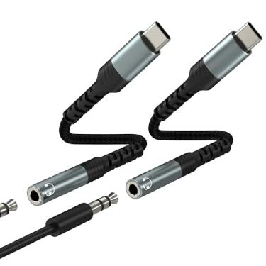 Imagem de Adaptador de 3,5 mm para USB C (pacote com 2) para fones de ouvido iPhone 17, 16, 15 Pro Max, cabo de áudio, cabo de áudio, compatível com Samsung Galaxy S25, S24, S23, DAC, acessórios de carro com