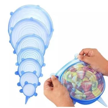 Imagem de Kit 6 Tampas de Silicone Reutilizáveis – Vedação Total, Sem Vazamentos e Livre de BPA