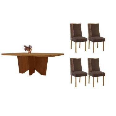 Imagem de Sala Jantar Mesa Nevada Tampo Curvo 120cm+4 Cadeiras Tilia Madeira Naturale - Capuccino/Suede Marrom - Rufato