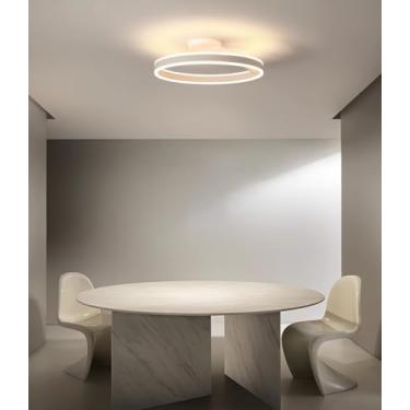 Imagem de Luminária de teto LED moderna, redonda, dimerizável (3000-6000K), com controle remoto. Ideal para corredor, escritório, quarto, cozinha e sala de estar. Iluminação inteligente (branca, 52cm)
