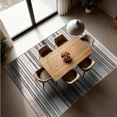 Imagem de 1 Tapete Sala de Jantar Mesa Grande 150X200 Js Do Li Vr (M60 Areia Cinza - Listrado Geométrico Moderno)