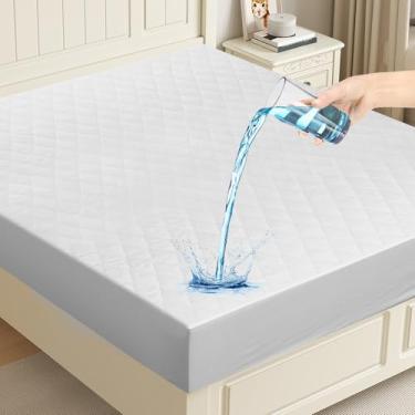 Imagem de Protetor de colchão impermeável, acolchoado tamanho queen, camada de fibra, absorvente, extraprofunda, 30 cm, saia ajustada, respirável, lavável, colchão, para uso doméstico e hoteleiro, 150 x 200 cm