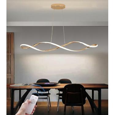 Imagem de Luminária de mesa de jantar regulável com design de ondas, 45W, 3610LM, LED, pendente moderna cromada/dourada/preta, altura ajustável com controle remoto, lustre para sala de jantar e cozinh