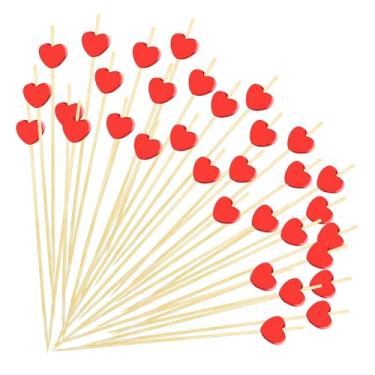 Imagem de FUGUIR 100 palitos de coquetel de coração vermelho de 12 cm de comprimento palitos de bambu extravagantes palitos de frutas espetos de coquetel para dia dos namorados, aniversário, casamento, chá de