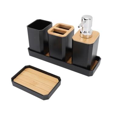 Imagem de Dioche Conjunto de Acessórios de Banheiro Moderno Conjunto de Banho Com Porta Escova de Dentes Bandeja de Saboneteira Garrafa de Loção para Casa Hotel Hóspedes Banheiro Plástico (Preta)