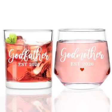Imagem de Futtumy Presente de pedido de padrinhos, Godfather Godmother EST 2026 Copos de vinho de uísque para aniversário, Natal, Dia das Mães, Dia dos Pais, presente de pedido de madrinha, presentes de batismo