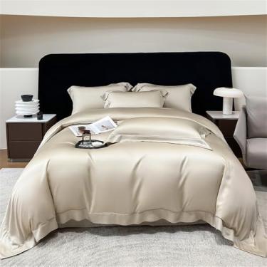 Imagem de Conjunto de cama de fibra vegetal natural, macio, sedoso e com toque fresco, em cor sólida. Inclui capa de edredom e lençol de baixo com elástico de 1,5 m de largura.