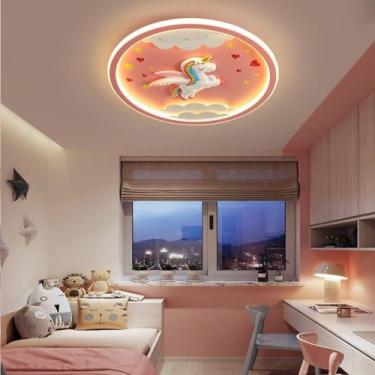 Imagem de Luminária de teto moderna com desenho de unicórnio animado para jardim de infância, rosa, com intensidade regulável, ideal para quarto de menino e menina, iluminação LED para quarto infantil