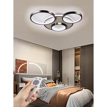 Imagem de Luminária de teto LED moderna e regulável para sala de estar, Ø53cm, preta, redonda, 42W, regulável continuamente, 3000-6000K, em metal e acrílico, para quarto, escritório ou quarto infantil