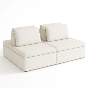 Imagem de Sofá Ilha 2 Lugares 180cm Madri Pillow Bouclé Nobre Off White - Sallar