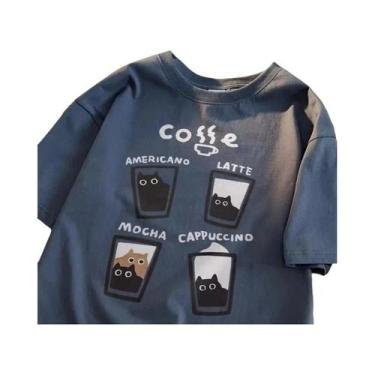 Imagem de Camiseta Unissex De Algodão Casual De Verão Com Estampa De Gato, Gola 