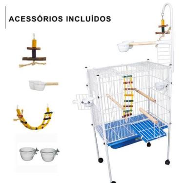 Imagem de Viveiro Arame com Escadinha  para Papagaio Completo Luxo Azul - Gaiola