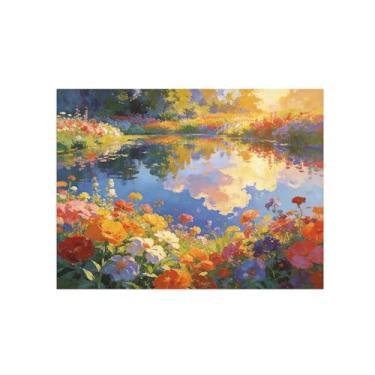 Imagem de BMZFYBS Impressão em tela de paisagem, arte de parede, flores de primavera, lago, pintura, quadros, para sala de estar, quarto, 70 x 90 cm, sem moldura