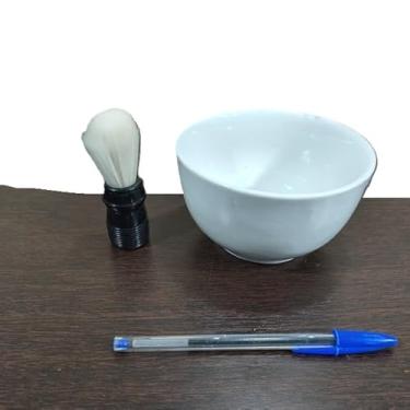 Imagem de Kit Cumbuca Porcelana 13x8cm Pincel 10cm P/espuma Barbear preto