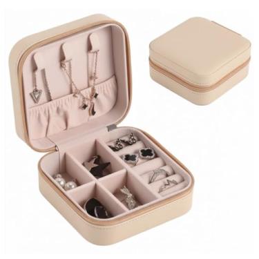 Imagem de Porta-Jóias Portátil de Viagem para Mulheres, Caixa Organizadora com Compartimentos para Colar, Brincos, Anéis e Pulseiras, Estojo Compacto com Zíper (Salmão)